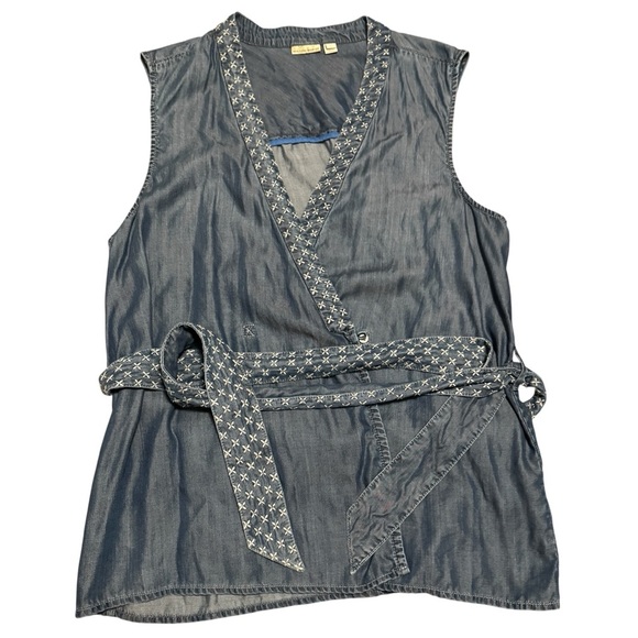 Holding Horses Anthropologie XL Stylish Blue Wrap Tank Top with Belt - Picture 13 of 13